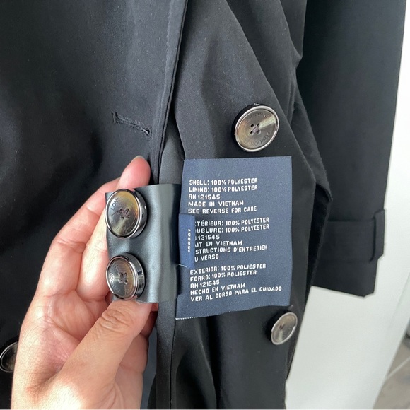 LONDON FOG Black Hooded Double-Breasted Trench Coat - Picture 4 of 8